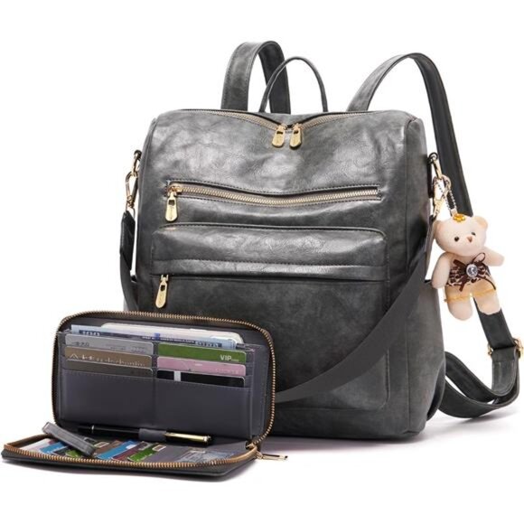 Women Backpack Multipurpose Set 2pcs Grey - Picture 1 of 6